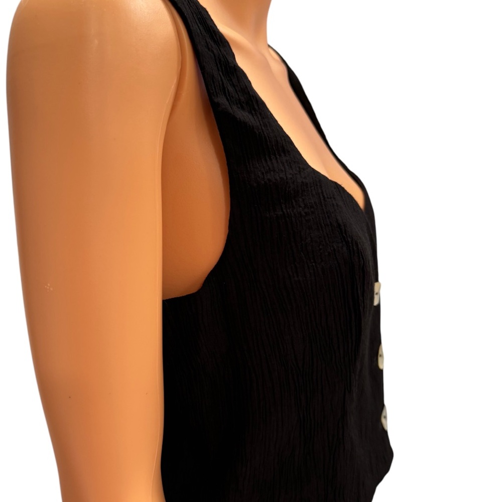 NWOT JASON WU Sleeveless Crinkle Tank Mother Of Pearl Buttons Black Medium - Picture 4 of 7